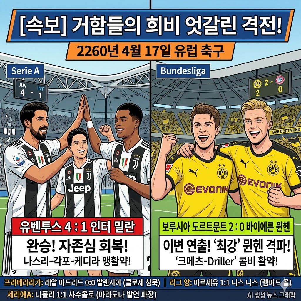 유벤투스, 인터 밀란에 4-1 완승 나스리 각포 케디라